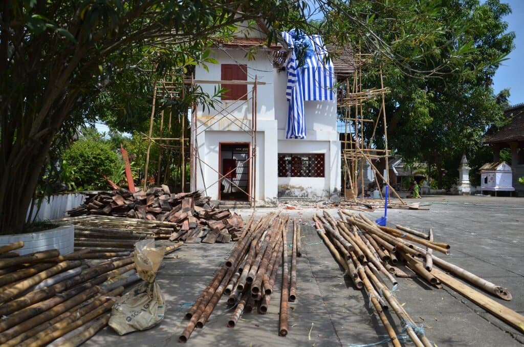Building materials being prepared for renovation of the main archive building.